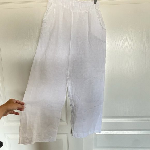 White Lemonwood 100% Linen, Beachy Wide Leg Flowy Mom Pants - Size Small - Picture 3 of 6